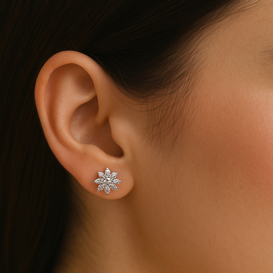 Silver Floral Cluster Zircon Stud Earrings