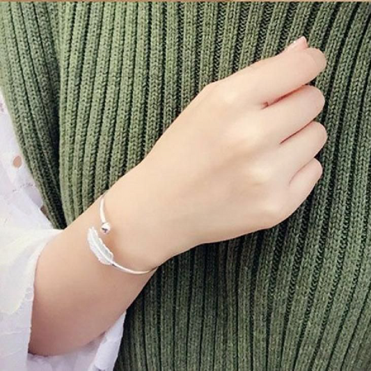 Feather Charm Sterling Silver Bangle