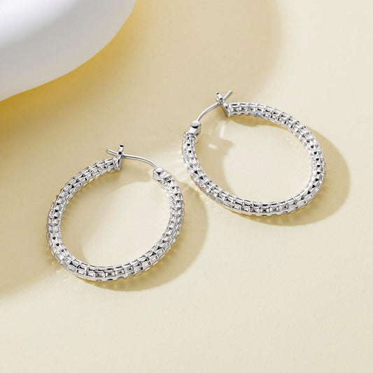 Polished Square-Cut Silver Hoop Earrings