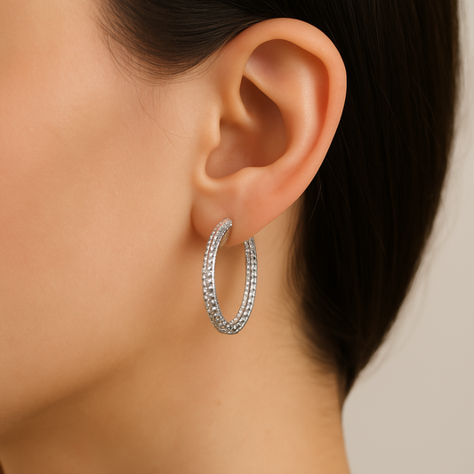Polished Square-Cut Silver Hoop Earrings